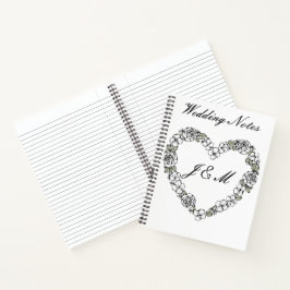 Carnet de mariage noir et blanc floral cœur  ノートブック