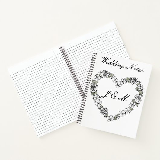 Carnet de mariage noir et blanc floral cœur ノートブック (内部)