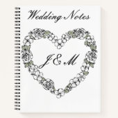 Carnet de mariage noir et blanc floral cœur ノートブック (正面)