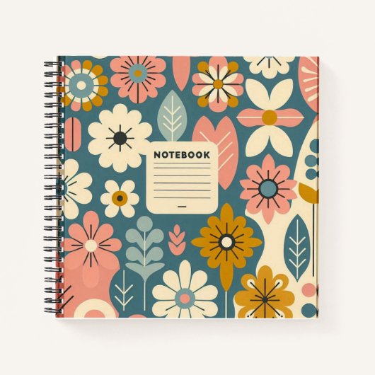 Carnet de notes à spirales motif fleurs rétro ノートブック (正面)