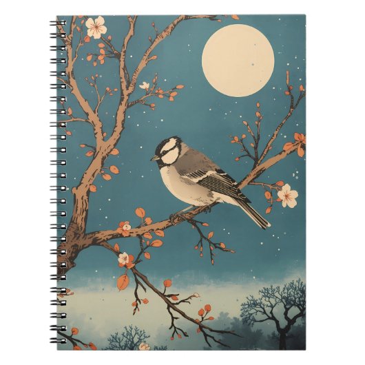Carnet Moonlit Bird on Blossom Branch Notebook ノートブック (正面)