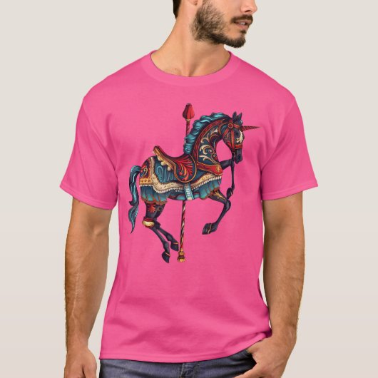 Carnival Carousel Horse Carousel Unicorn Small Blu Tシャツ (正面)