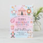 Carnival / Circus pink girl birthday invitation. 招待状 (スタンド正面)