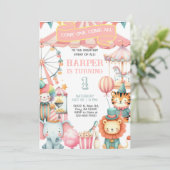 Carnival / Circus pink girl birthday invitation. 招待状 (スタンド正面)