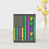 Carnival Mardi Gras Usa American Flag Crawfish Par カード (黄色い花)
