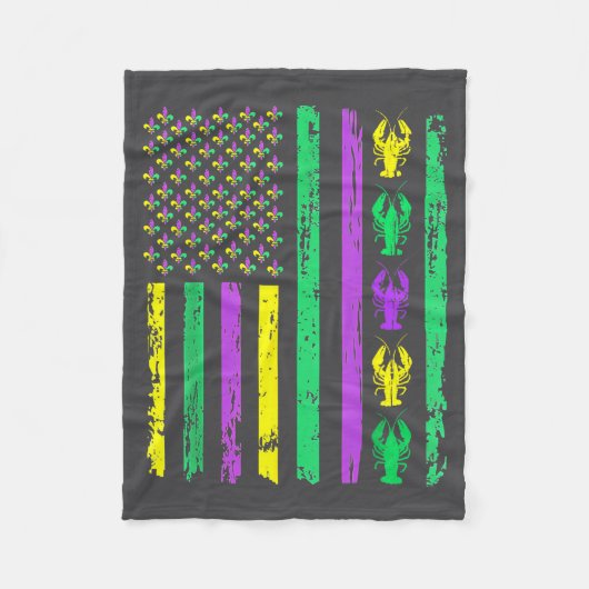 Carnival Mardi Gras Usa American Flag Crawfish Par フリースブランケット (正面)