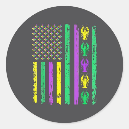 Carnival Mardi Gras Usa American Flag Crawfish Par ラウンドシール (正面)