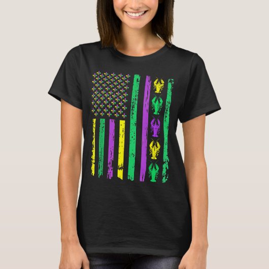 Carnival Mardi Gras Usa American Flag Crawfish Par Tシャツ (正面)