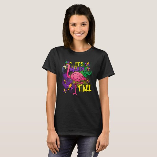 Carnival Party Gift Idea Flamingo Mardi Gras Tシャツ (正面フル)