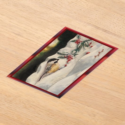 Carol the Chick-a-Dee with Mistletoe アクリル招待状 (レイダウン)