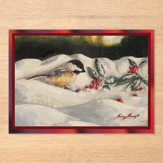 Carol the Chick-a-Dee with Mistletoe アクリル招待状 (正面)