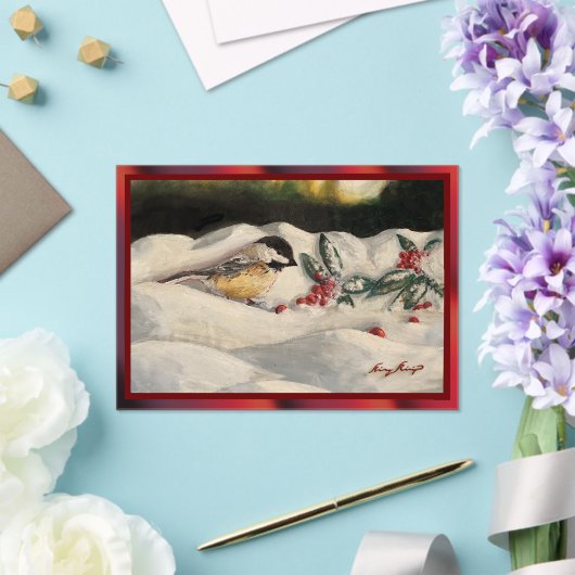 Carol the Chick-a-Dee with Mistletoe アクリル招待状 (インサイチュ (ウェディング))