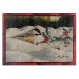 Carol the Chick-a-Dee with Mistletoe  カッティングボード