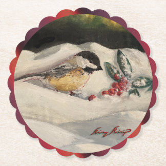 Carol the Chick-a-Dee with Mistletoe  ペーパーコースター