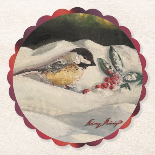 Carol the Chick-a-Dee with Mistletoe  ペーパーコースター (正面)