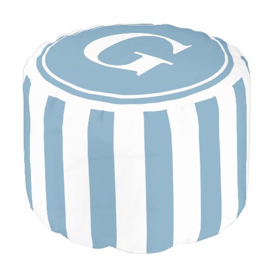 Carolina Blue and White Stripes Monogram プーフ