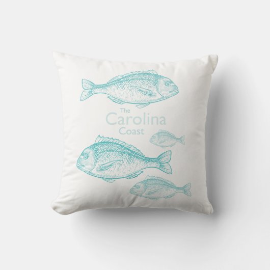 Carolina Coast Vintage Turquoise Saltwater Fish クッション (正面)