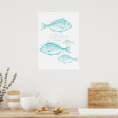 Carolina Coast Vintage Turquoise Saltwater Fish ポスター (キッチン)