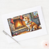 Carolina Dog Fireplace with Christmas Lights 長方形シール (封筒)