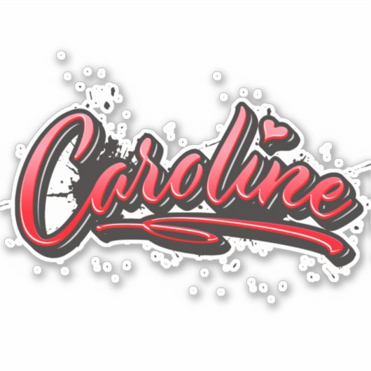 Caroline red Heart Graffiti Aufkleber Sticker シール (正面)