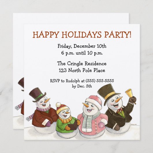 Carolingの雪だるまの休日のパーティの招待状 招待状 (正面/裏面)