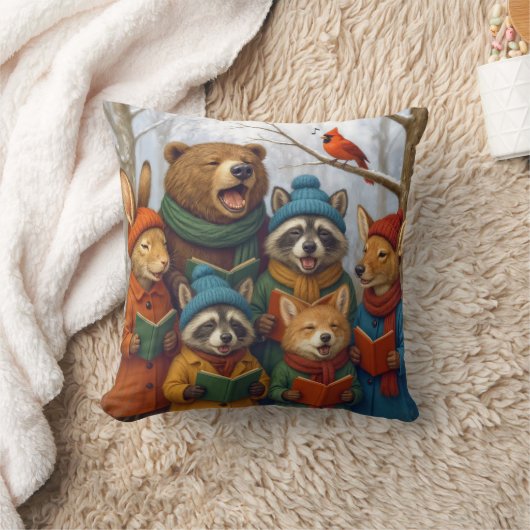 Caroling Christmas Forest Animals クッション (ブランケット)