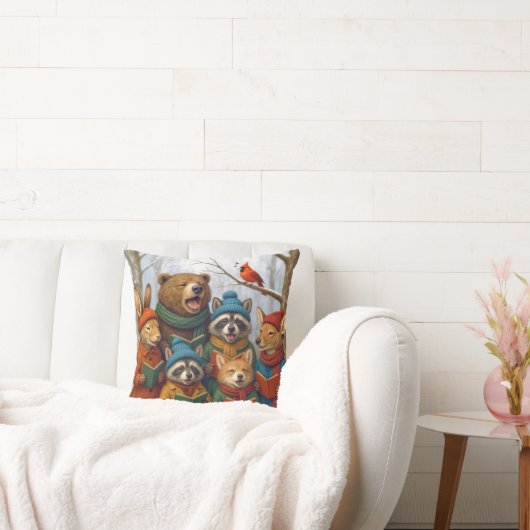 Caroling Christmas Forest Animals  クッション (ソファ)