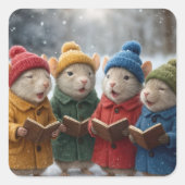 Caroling Christmas Mice In Snow スクエアシール (正面)