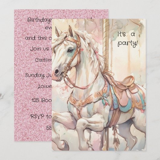 Carousel Birthday Party Digital Download 招待状 (正面/裏面)