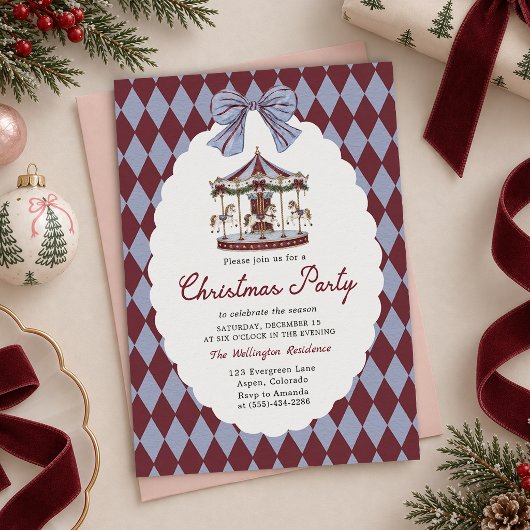 Carousel Bow Christmas Party Invitation 招待状