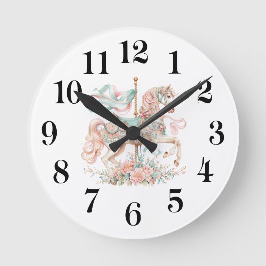 Carousel Horse ラウンド壁時計 (正面)