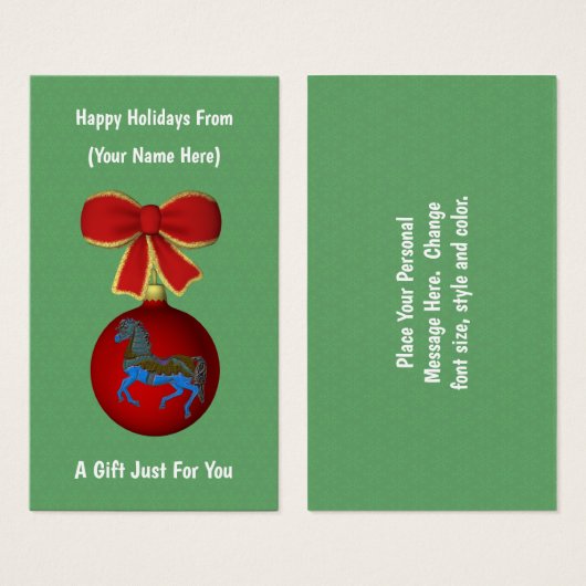 Carousel Horse Christmas Holiday Gift Card Tag (正面&裏面)
