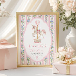 Carousel Pink Birthday Favors Sign ポスター