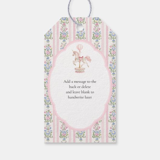 Carousel Pink First Birthday ギフトタグ (裏面)