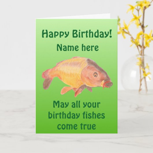 Carp Fish Birthday card カード (黄色い花)