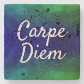 Carpe Diemのやる気を起こさせるな引用文の青及び緑のグラデーション ストーンコースター (正面)