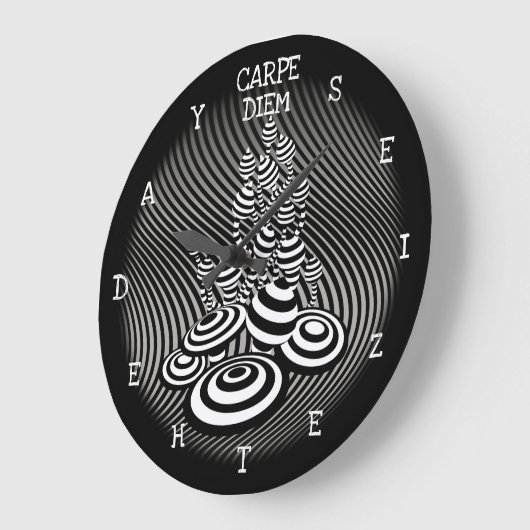 Carpe Diemは日の魔法のきのこのボーダーを握ります ラージ壁時計 (傾斜)