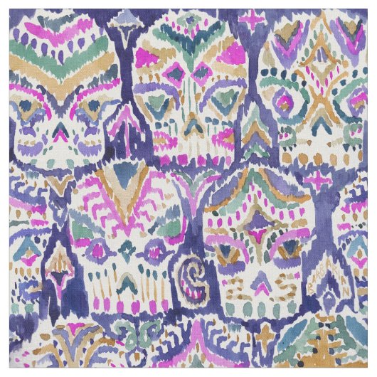 Carpe Diem紫色のBohoの水彩画の砂糖のスカル ファブリック (クローズアップ)