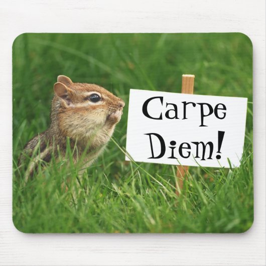 Carpe Diem! 印が付いているシマリス マウスパッド (正面)