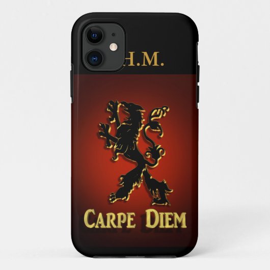 "Carpe Diem"黒と赤のライオンとIphoneケース。 Case-Mate iPhoneケース (裏面)