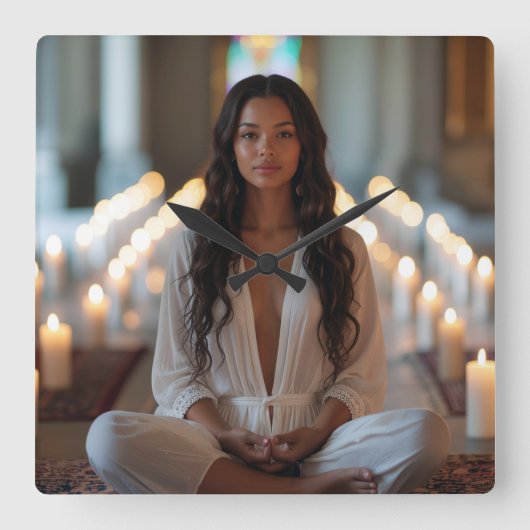 CARPE DIEM - Meditation - Yoga スクエア壁時計 (正面)