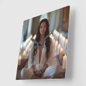 CARPE DIEM - Meditation - Yoga スクエア壁時計 (傾斜)