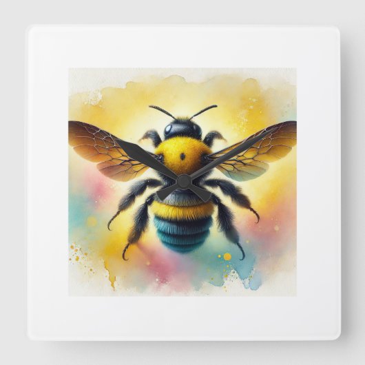 Carpenter bee 041024AREF116 - Watercolor スクエア壁時計 (正面)
