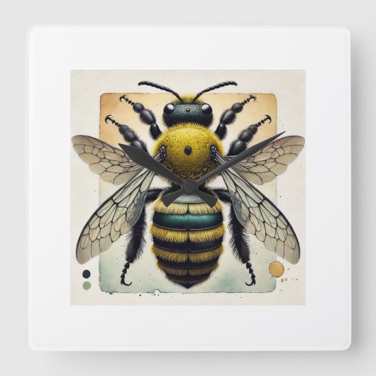 Carpenter Bee 250924IREF213 - Watercolor スクエア壁時計 (正面)