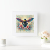 Carpenter bee peacock 210924AREF130 - Watercolor スクエア壁時計 (ホーム)