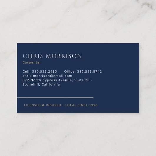 Carpenter Carpentry Contractor Home Builder 名刺 (裏面)