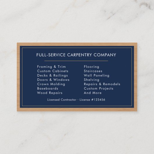 Carpenter Carpentry Home Improvement Building 名刺 (裏面)