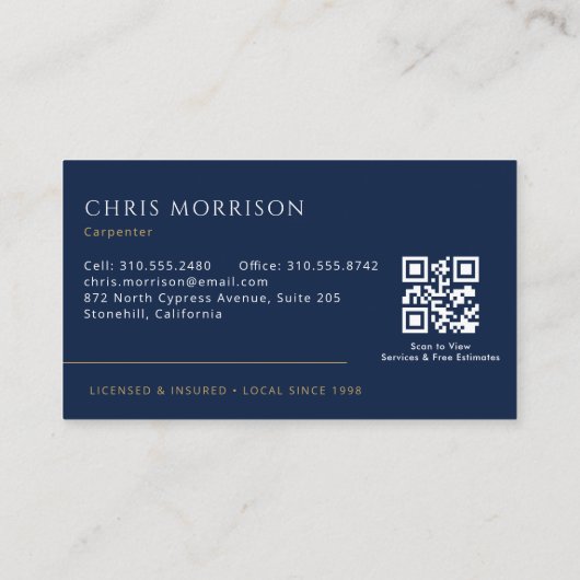 Carpenter Carpentry Modern QR Code 名刺 (裏面)