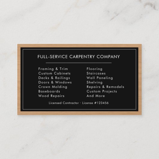 Carpenter Carpentry Wood General Contractor 名刺 (裏面)