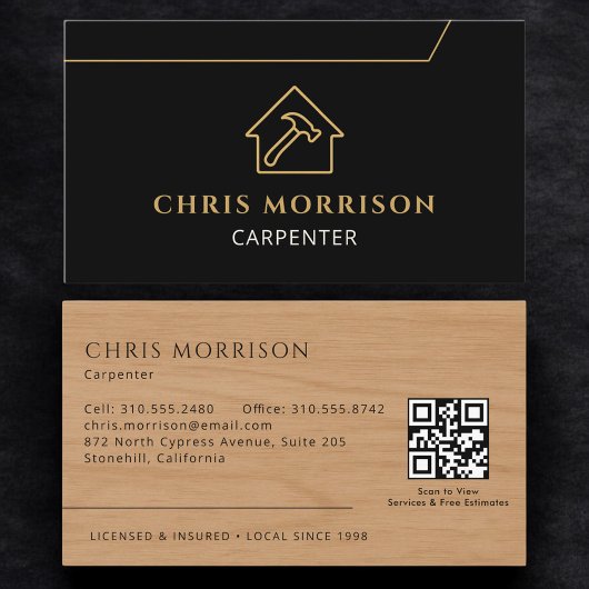 Carpenter Carpentry Wooden QR Code 名刺